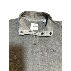 Tommy Bahama Sweater Mens Gray Quarter Button Sport Pullover Size Medium